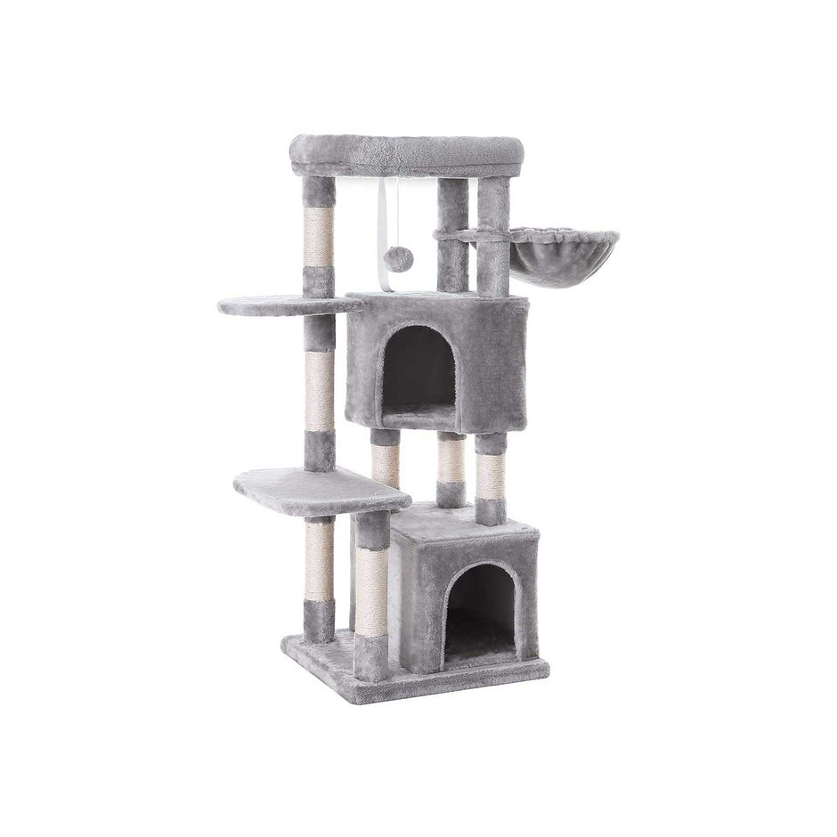 Cat Activity Centre – Particle Board and Plush – Light Grey – With Hammock and Multiple Levels