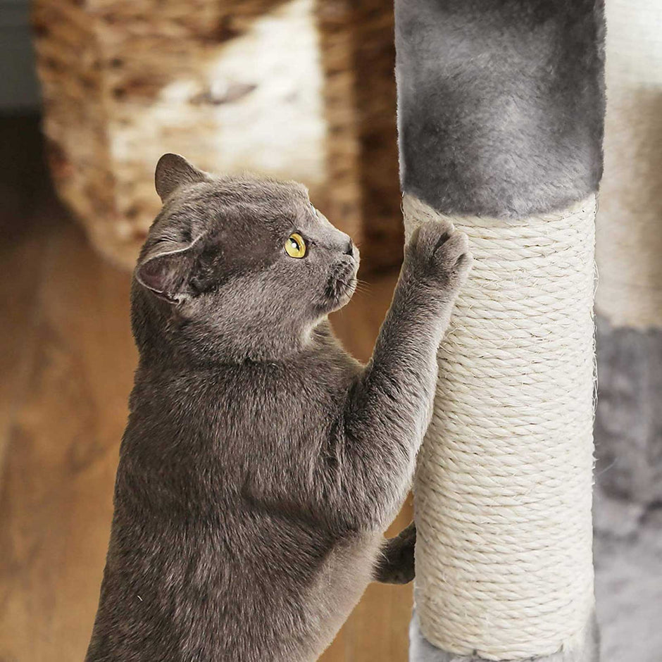 Cat Activity Centre – Particle Board and Plush – Light Grey – With Hammock and Multiple Levels
