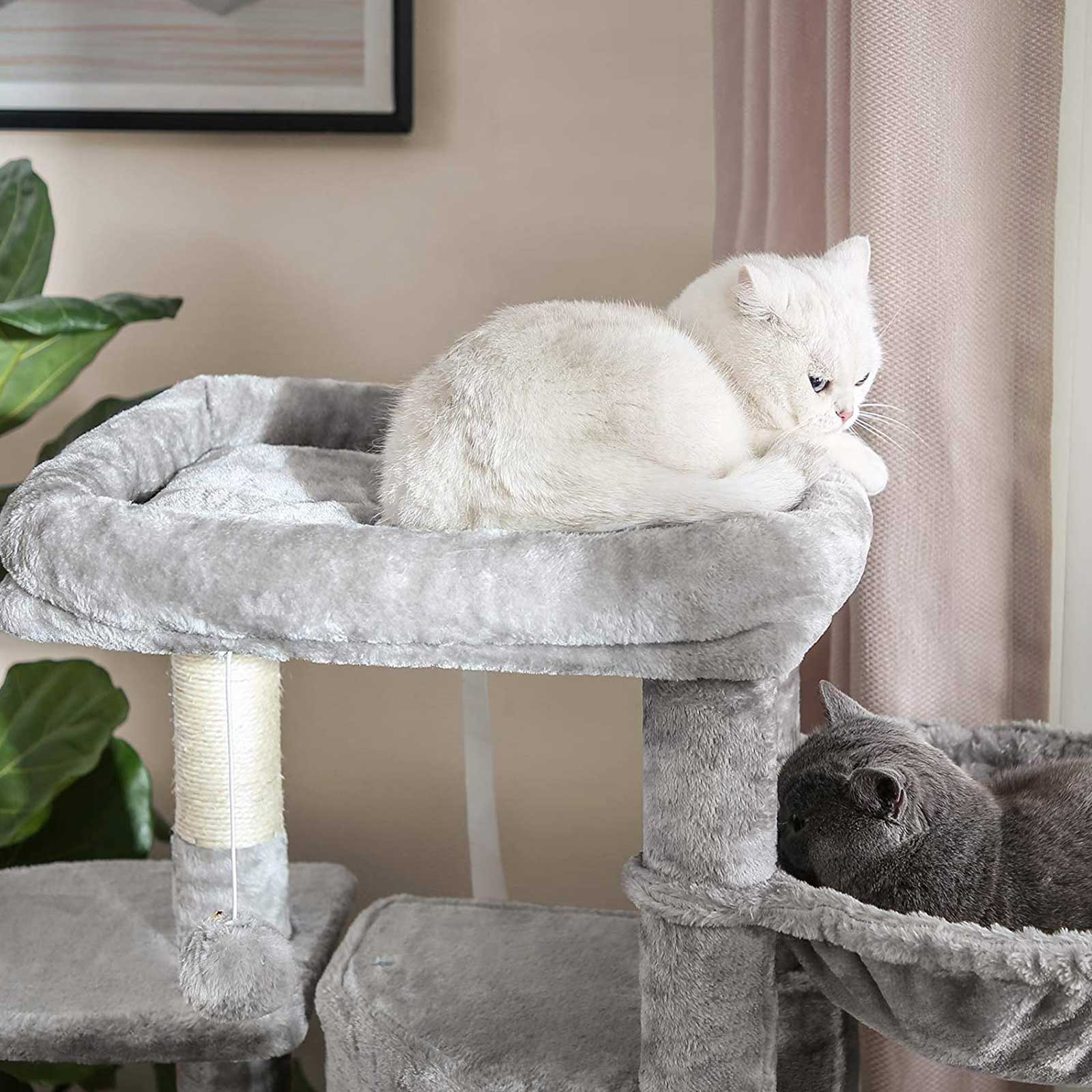 Cat Activity Centre – Particle Board and Plush – Light Grey – With Hammock and Multiple Levels