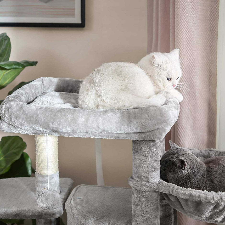 Cat Activity Centre – Particle Board and Plush – Light Grey – With Hammock and Multiple Levels