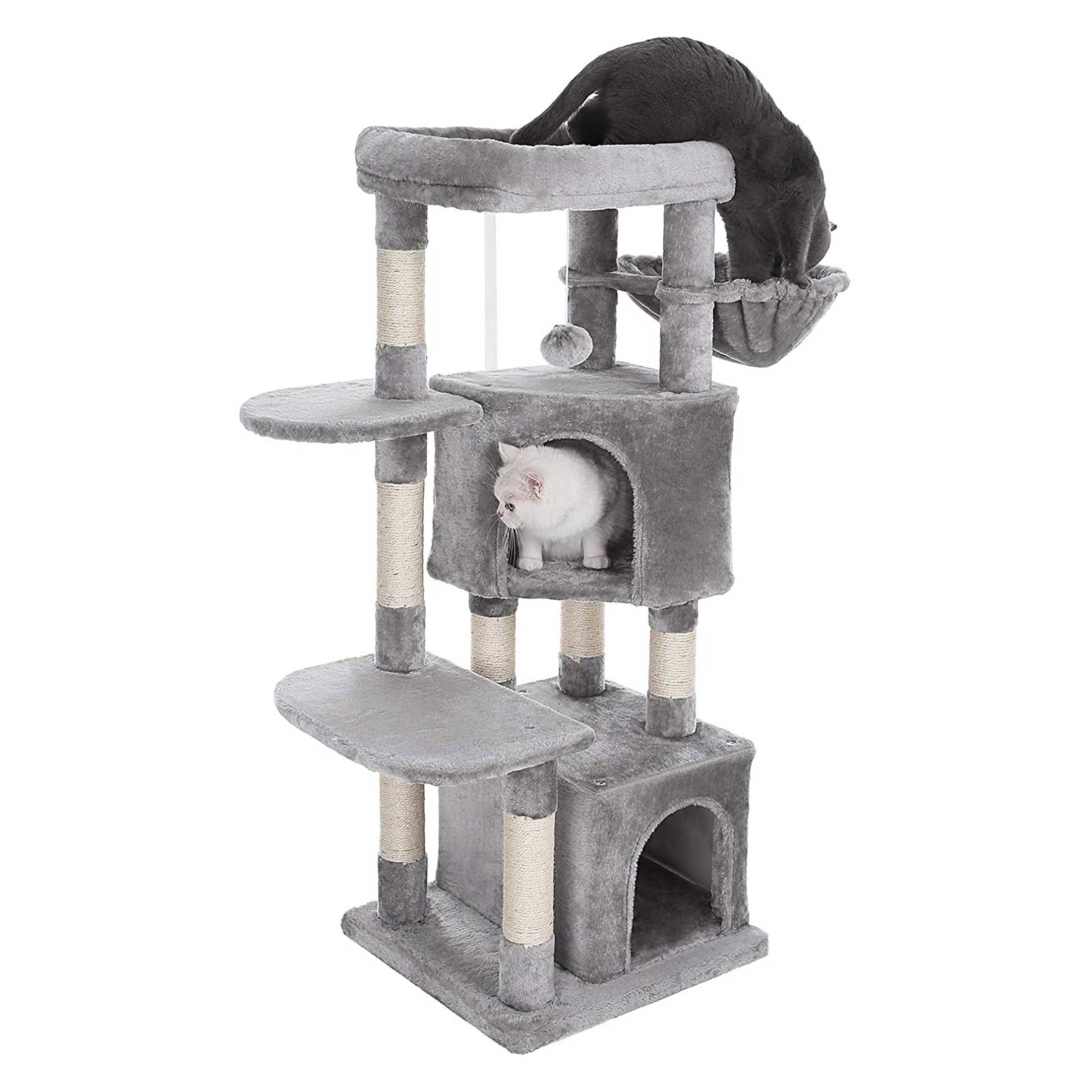 Cat Activity Centre – Particle Board and Plush – Light Grey – With Hammock and Multiple Levels