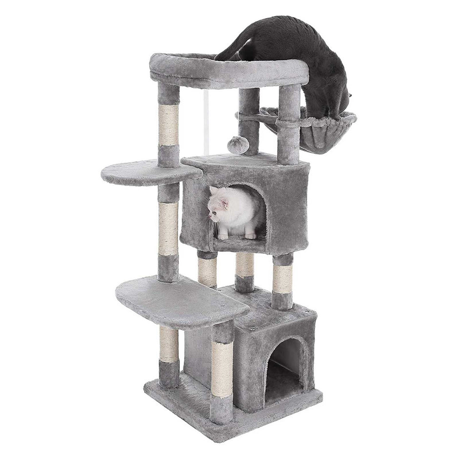 Cat Activity Centre – Particle Board and Plush – Light Grey – With Hammock and Multiple Levels