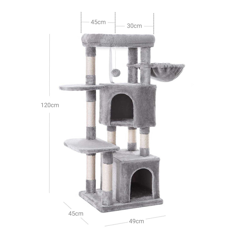 Cat Activity Centre – Particle Board and Plush – Light Grey – With Hammock and Multiple Levels