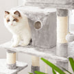 Large Cat Tower – Engineered Wood – Light Grey – Includes Scratching Post and Pompoms