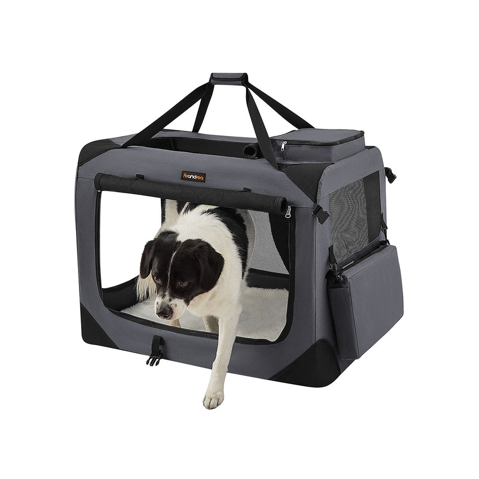 Pet Carrier – Fabric – Grey – Foldable with Breathable Mesh and Storage Pockets