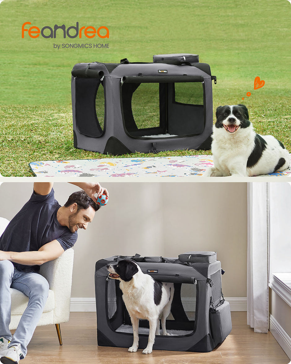 Pet Carrier – Fabric – Grey – Foldable with Breathable Mesh and Storage Pockets