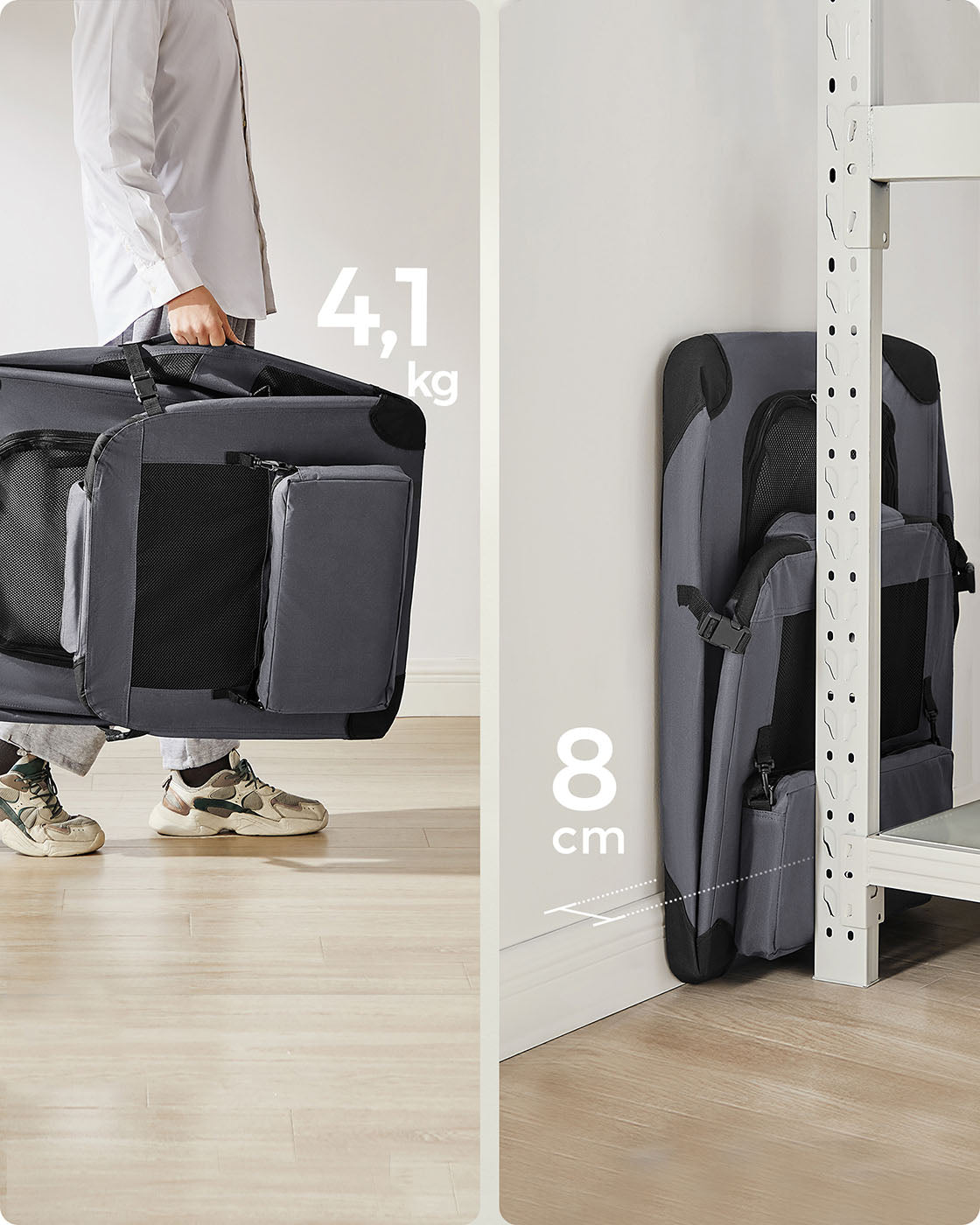 Pet Carrier – Fabric – Grey – Foldable with Breathable Mesh and Storage Pockets