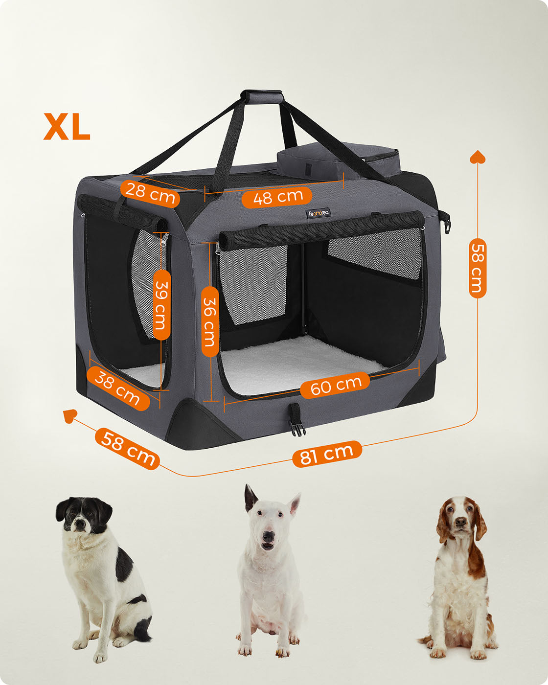 Pet Carrier – Fabric – Grey – Foldable with Breathable Mesh and Storage Pockets