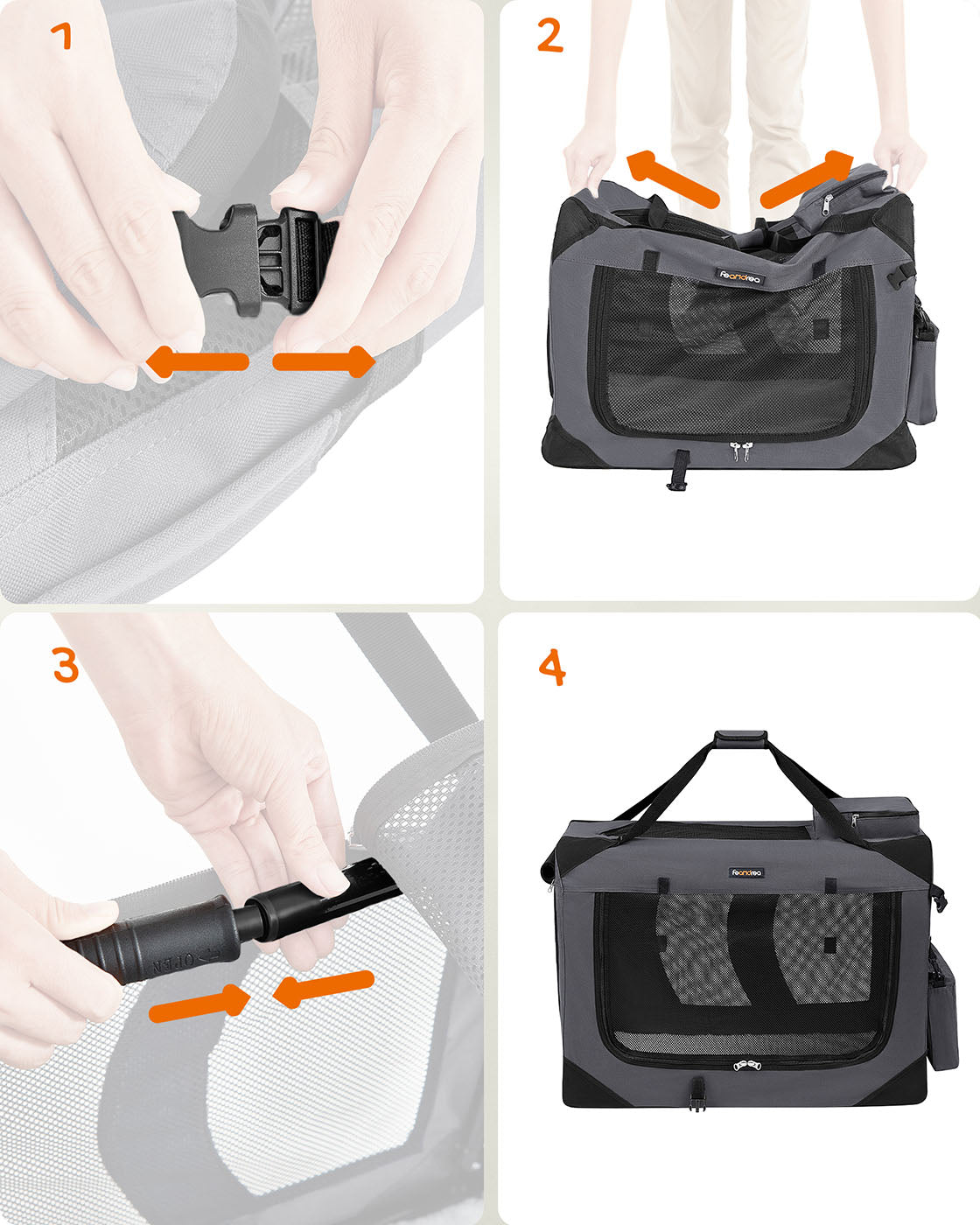 Pet Carrier – Fabric – Grey – Foldable with Breathable Mesh and Storage Pockets