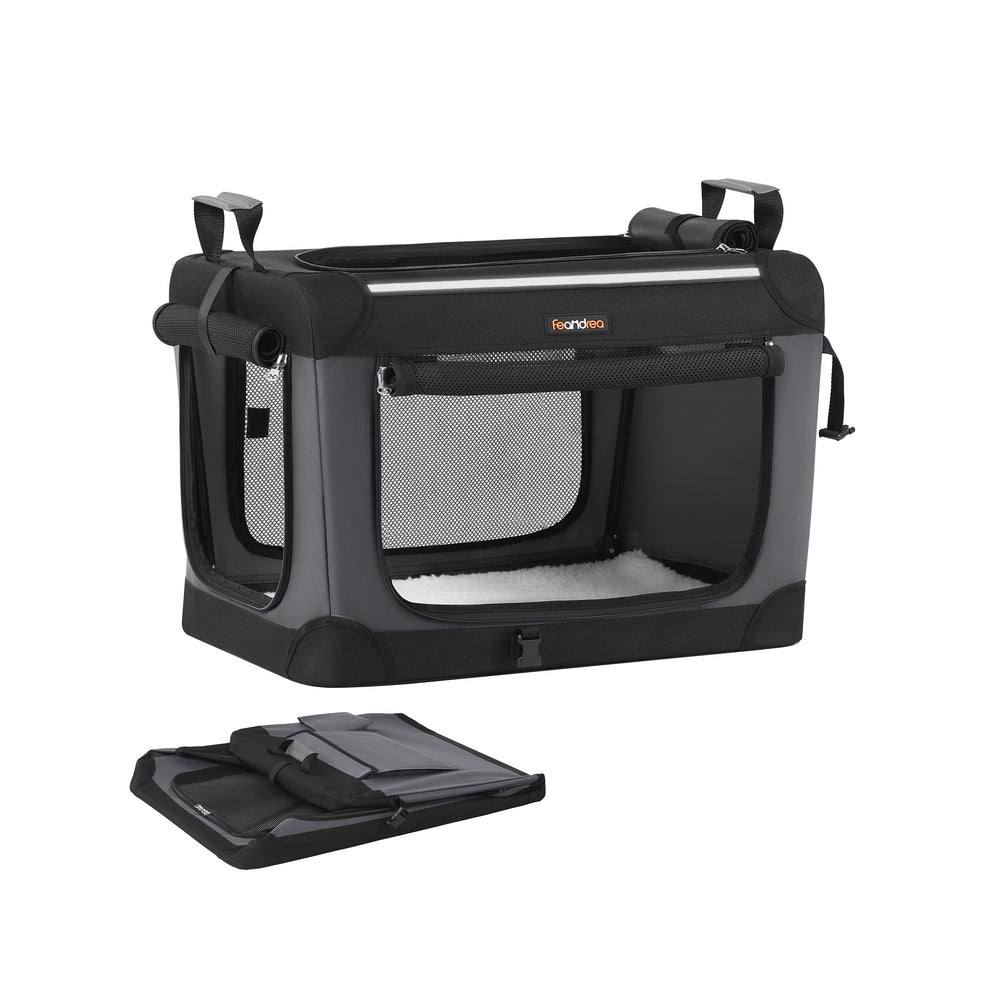 Foldable Dog Crate – Oxford Fabric – Ink Black – Portable and Collapsible with Mesh Doors and Storage Pocket