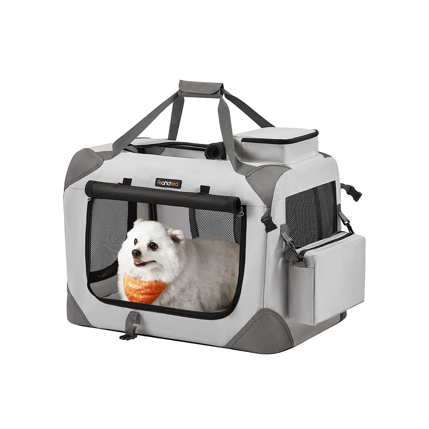 Pet Carrier – Soft Sided – Smoke Grey – Portable and Foldable with Breathable Mesh and Storage Pockets
