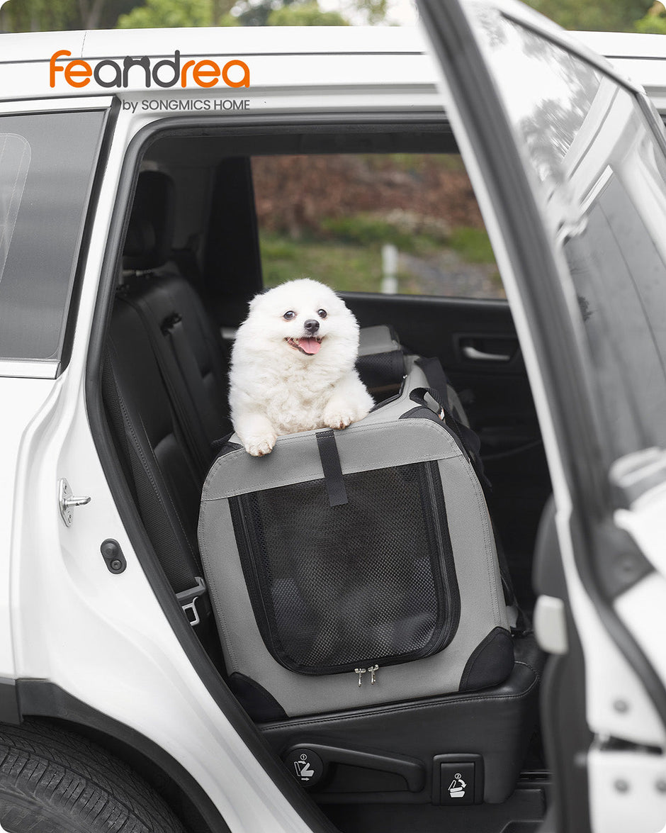 Pet Carrier – Soft Sided – Smoke Grey – Portable and Foldable with Breathable Mesh and Storage Pockets
