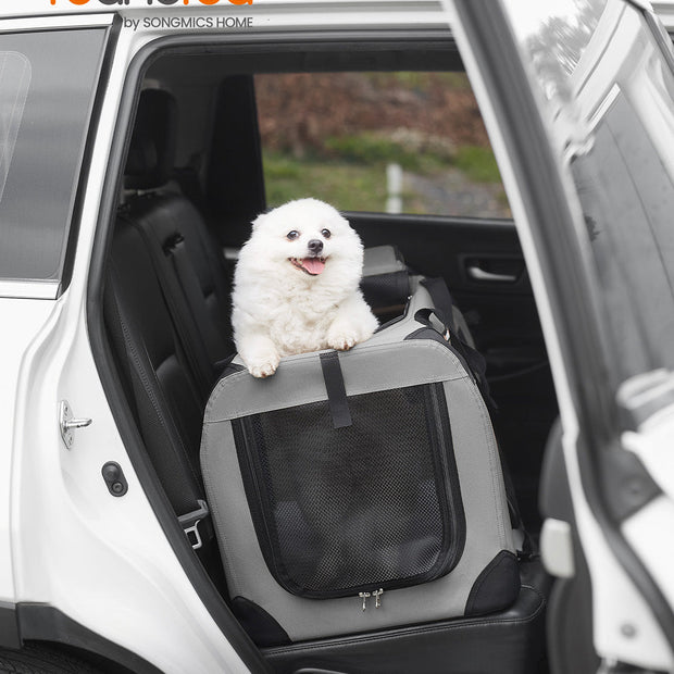 Pet Carrier – Soft Sided – Smoke Grey – Portable and Foldable with Breathable Mesh and Storage Pockets