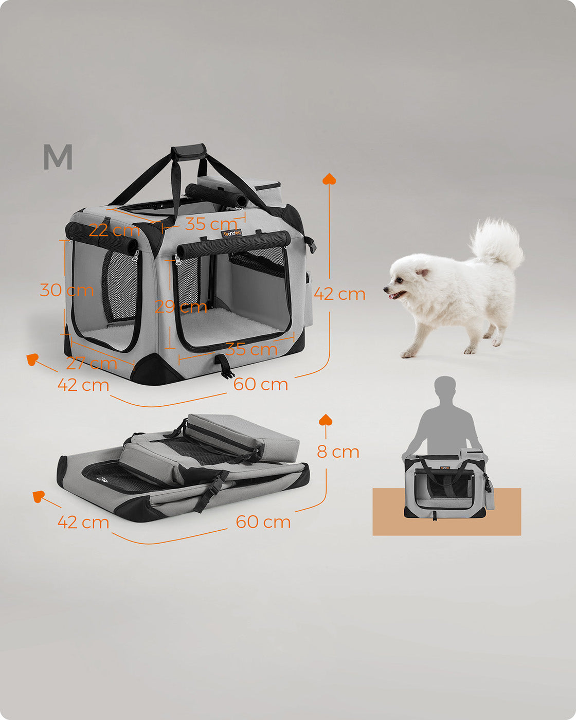Pet Carrier – Soft Sided – Smoke Grey – Portable and Foldable with Breathable Mesh and Storage Pockets