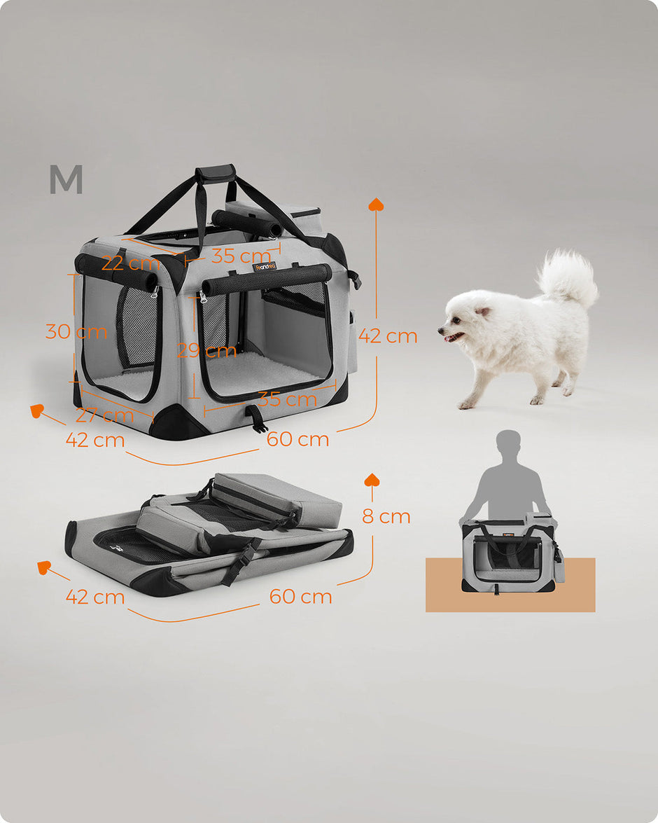 Pet Carrier – Soft Sided – Smoke Grey – Portable and Foldable with Breathable Mesh and Storage Pockets