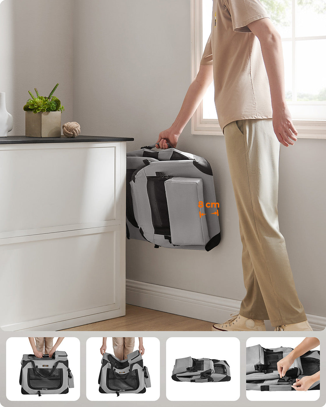 Pet Carrier – Soft Sided – Smoke Grey – Portable and Foldable with Breathable Mesh and Storage Pockets