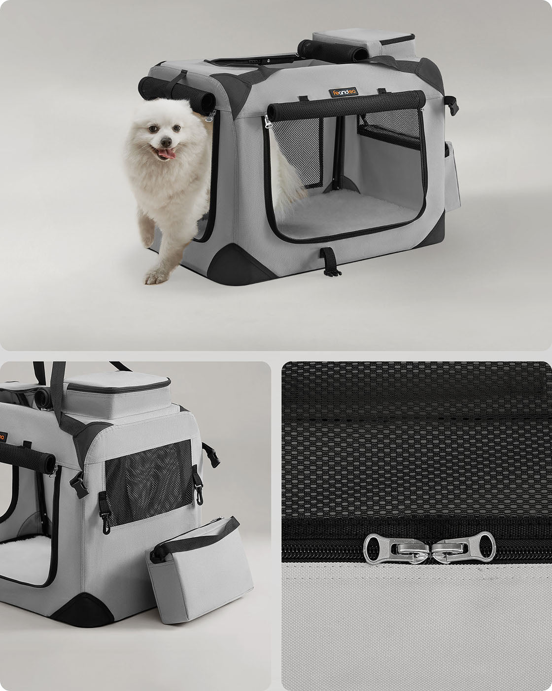 Pet Carrier – Soft Sided – Smoke Grey – Portable and Foldable with Breathable Mesh and Storage Pockets