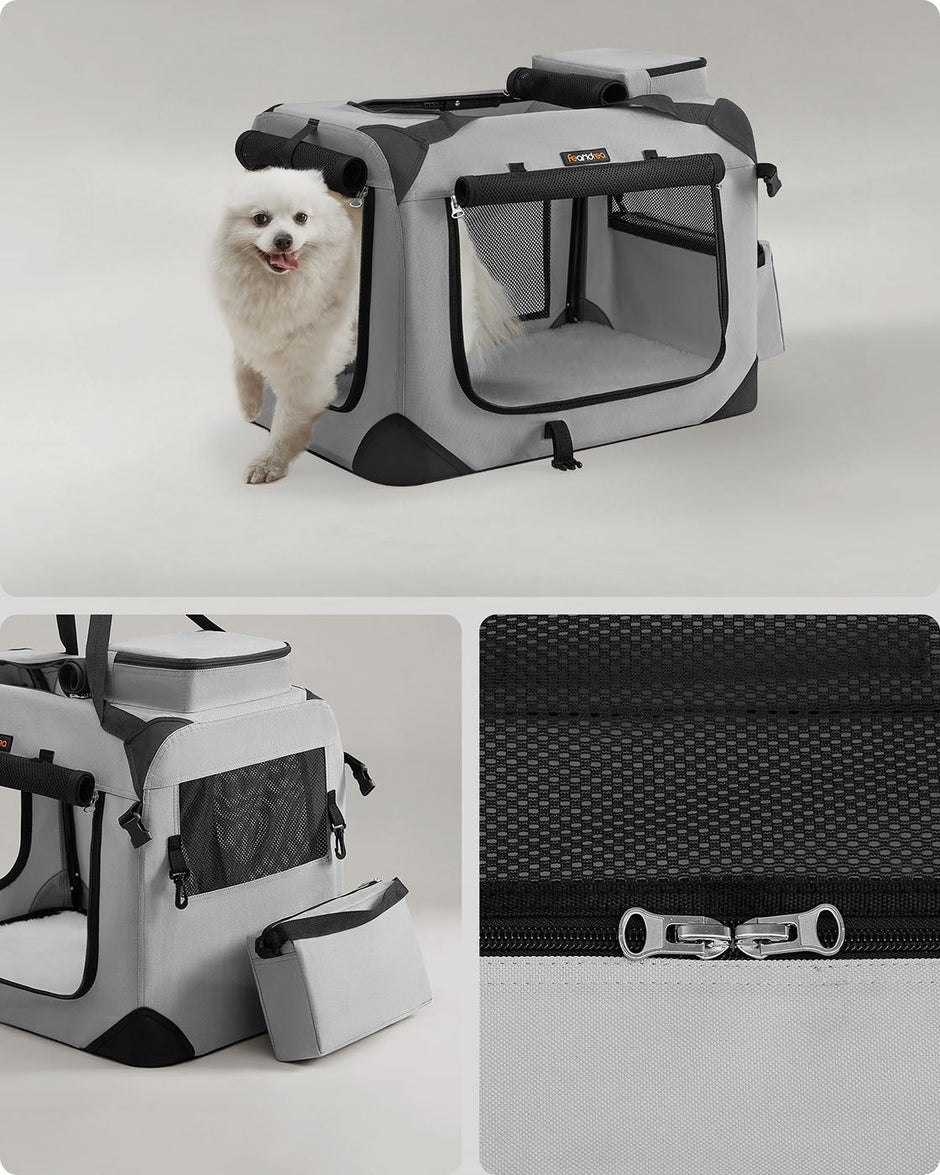 Pet Carrier – Soft Sided – Smoke Grey – Portable and Foldable with Breathable Mesh and Storage Pockets