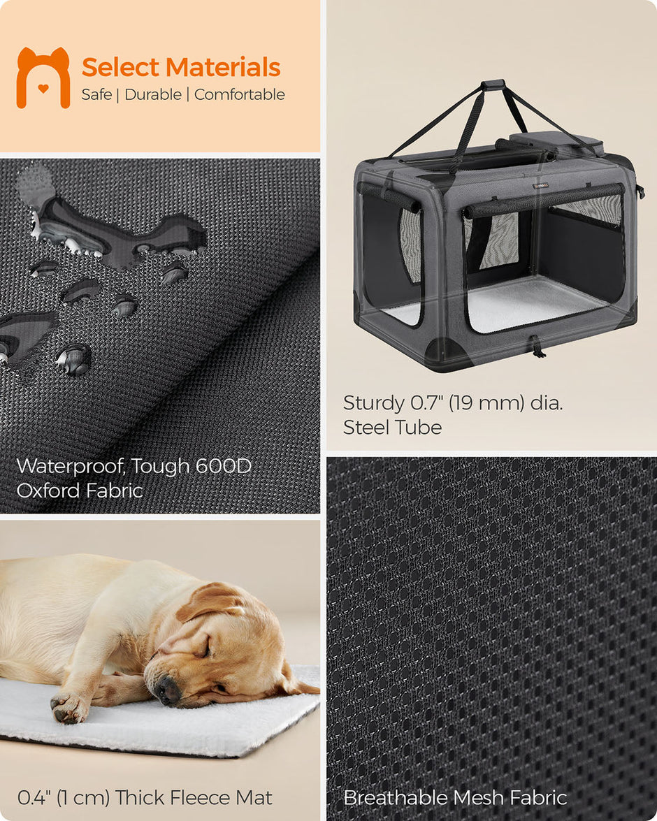 Pet Carrier – Fabric – Grey – Foldable with Breathable Mesh and Storage Pockets