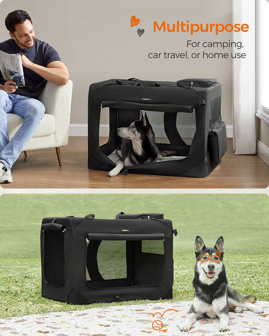 Pet Carrier – Fabric – Grey – Foldable with Breathable Mesh and Storage Pockets