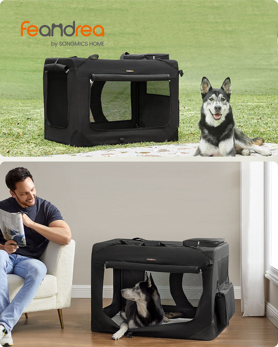 Foldable Pet Carrier – Fabric – Grey – Breathable Mesh with Storage Pockets
