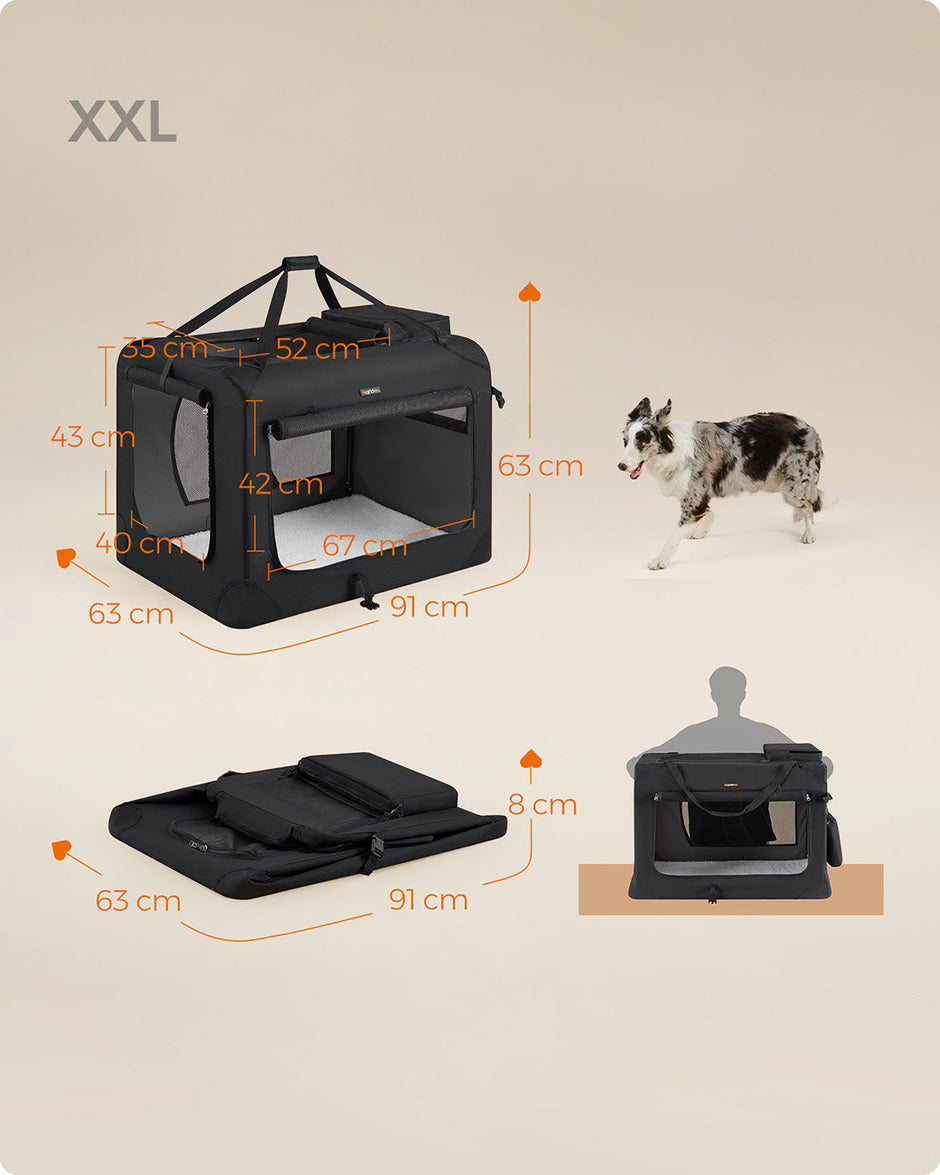Foldable Pet Carrier – Fabric – Grey – Breathable Mesh with Storage Pockets