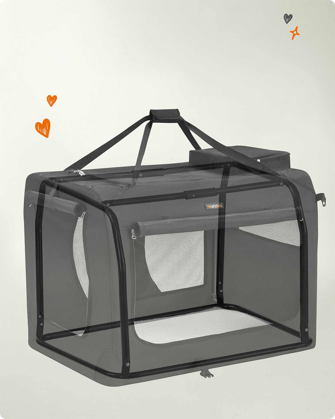 Foldable Pet Carrier – Fabric – Grey – Breathable Mesh with Storage Pockets