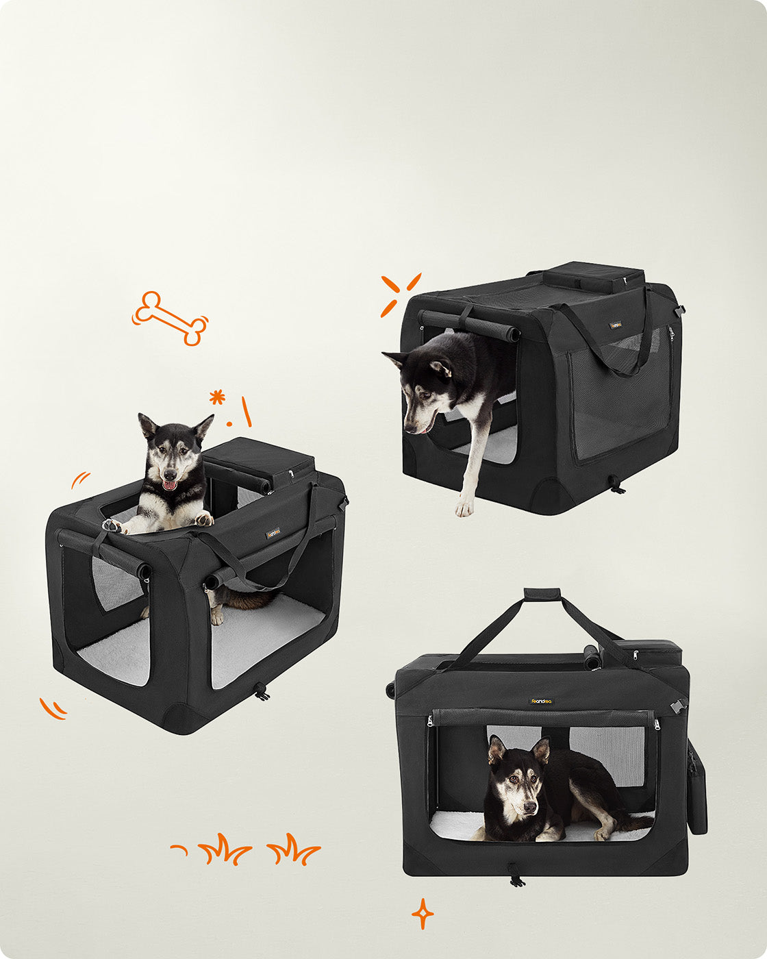 Foldable Pet Carrier – Fabric – Grey – Breathable Mesh with Storage Pockets