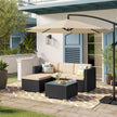 Patio Furniture Set – PE Rattan – Black and Beige – Handwoven with Cushions and Glass Table