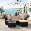 Patio Furniture Set – PE Rattan – Black and Beige – Handwoven with Cushions and Glass Table