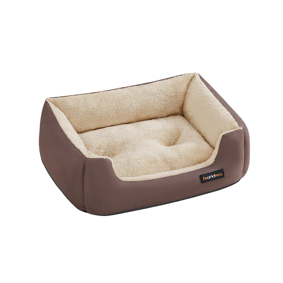 Dog Bed – Soft Fabric – Coffee Brown – Large Washable with Removable Reversible Cushion