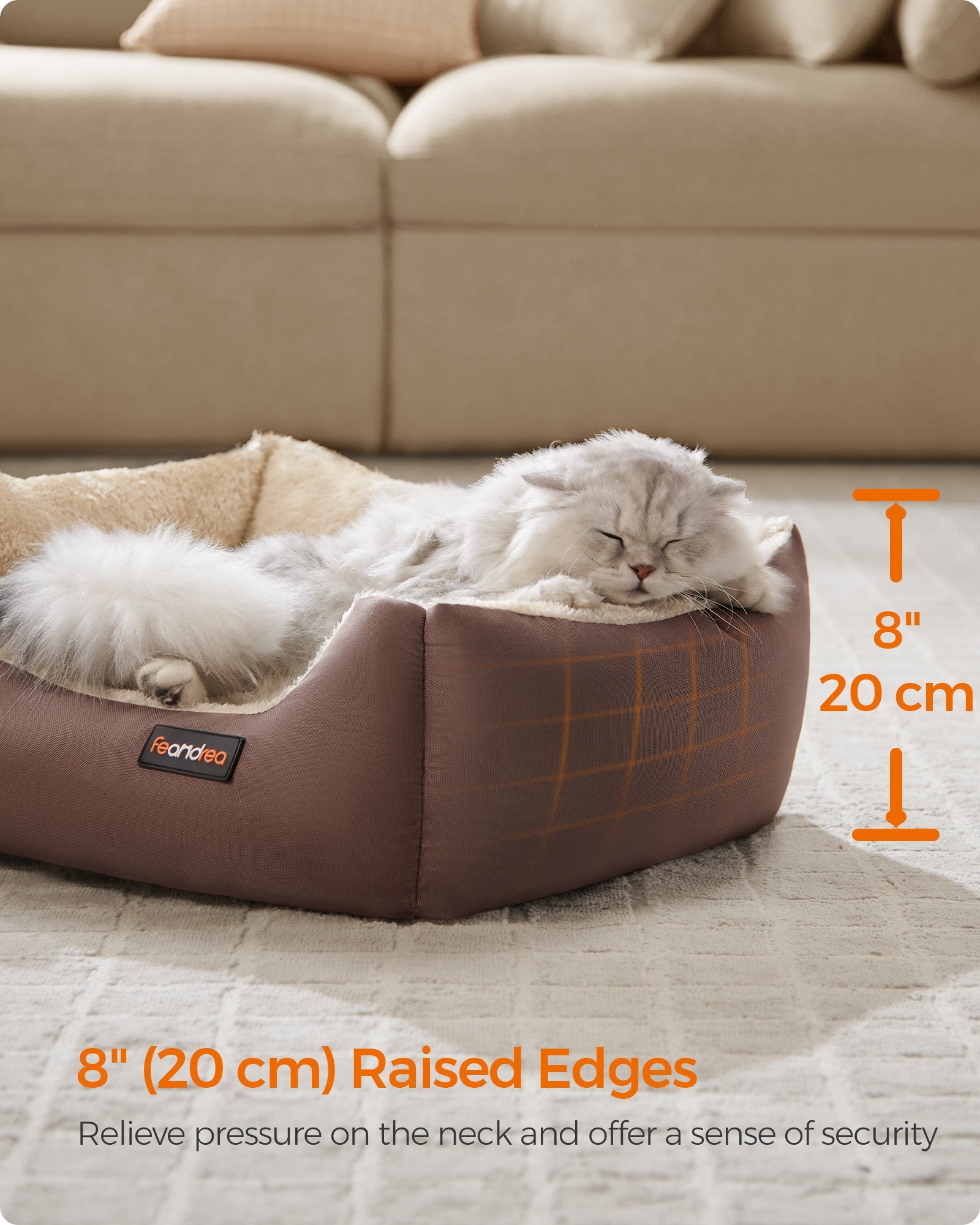 Dog Bed – Soft Fabric – Coffee Brown – Large Washable with Removable Reversible Cushion