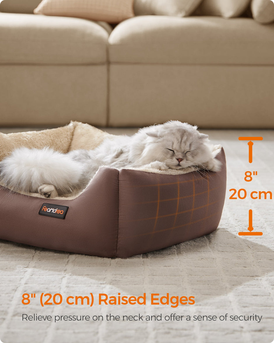 Dog Bed – Soft Fabric – Coffee Brown – Large Washable with Removable Reversible Cushion