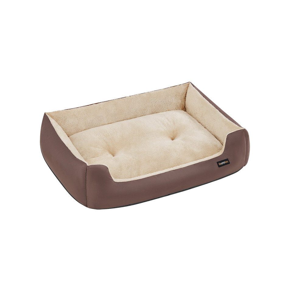 Large Dog Bed – Soft Fabric – Coffee Brown – Washable with Removable Reversible Cushion