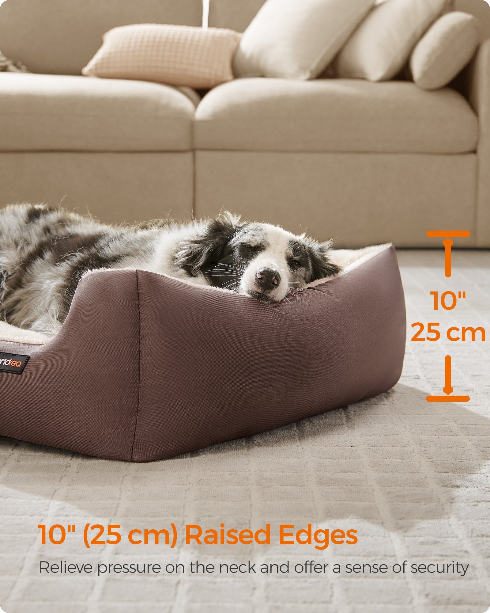 Large Dog Bed – Soft Fabric – Coffee Brown – Washable with Removable Reversible Cushion