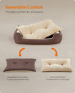 Large Dog Bed – Soft Fabric – Coffee Brown – Washable with Removable Reversible Cushion