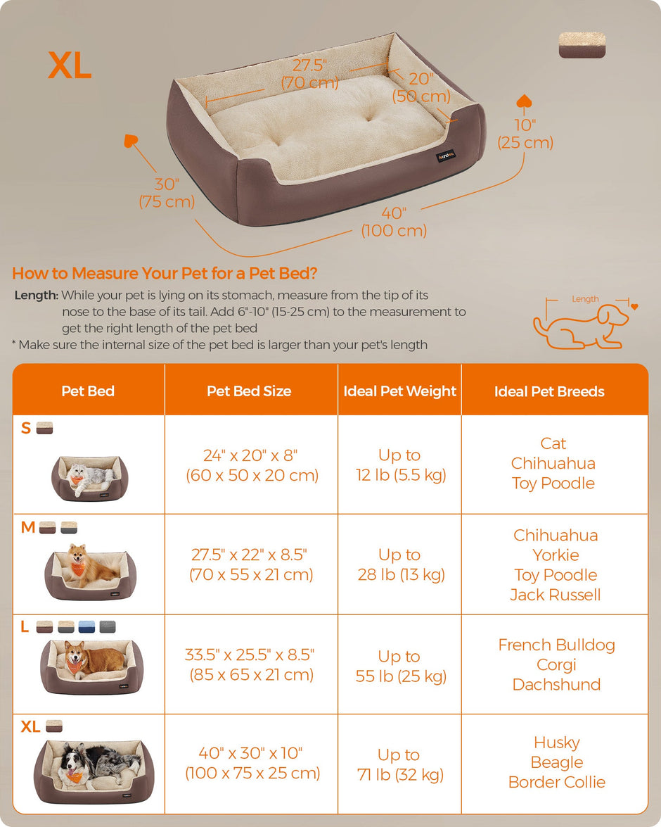 Large Dog Bed – Soft Fabric – Coffee Brown – Washable with Removable Reversible Cushion