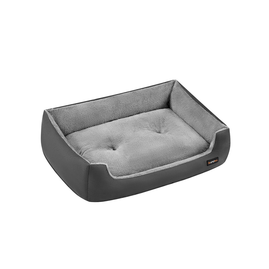 Dog Sofa Bed – Soft Fabric – Slate Grey and Dove Grey – Washable with Removable Reversible Cushion