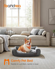 Dog Sofa Bed – Soft Fabric – Slate Grey and Dove Grey – Washable with Removable Reversible Cushion