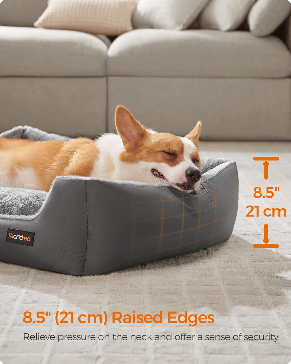 Dog Sofa Bed – Soft Fabric – Slate Grey and Dove Grey – Washable with Removable Reversible Cushion