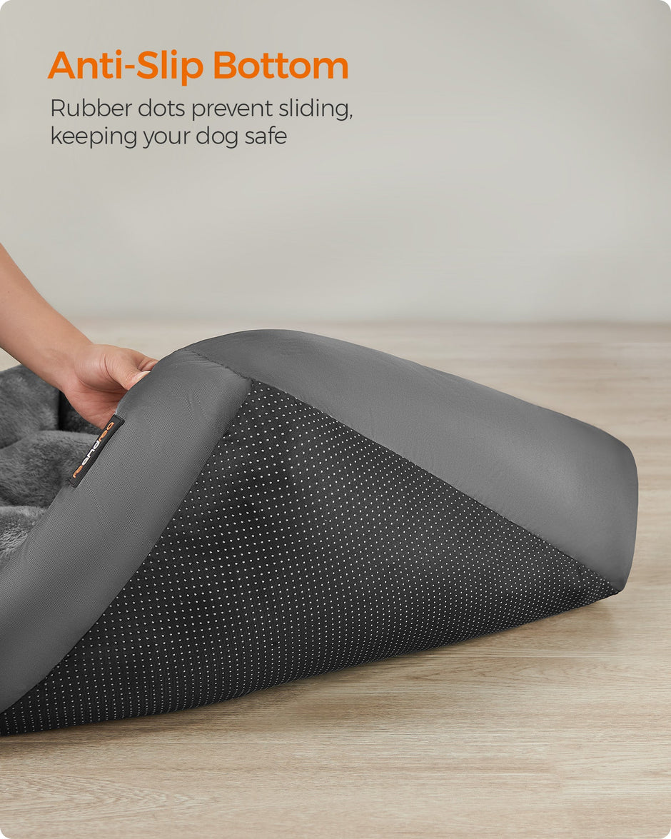 Dog Sofa Bed – Soft Fabric – Slate Grey and Dove Grey – Washable with Removable Reversible Cushion