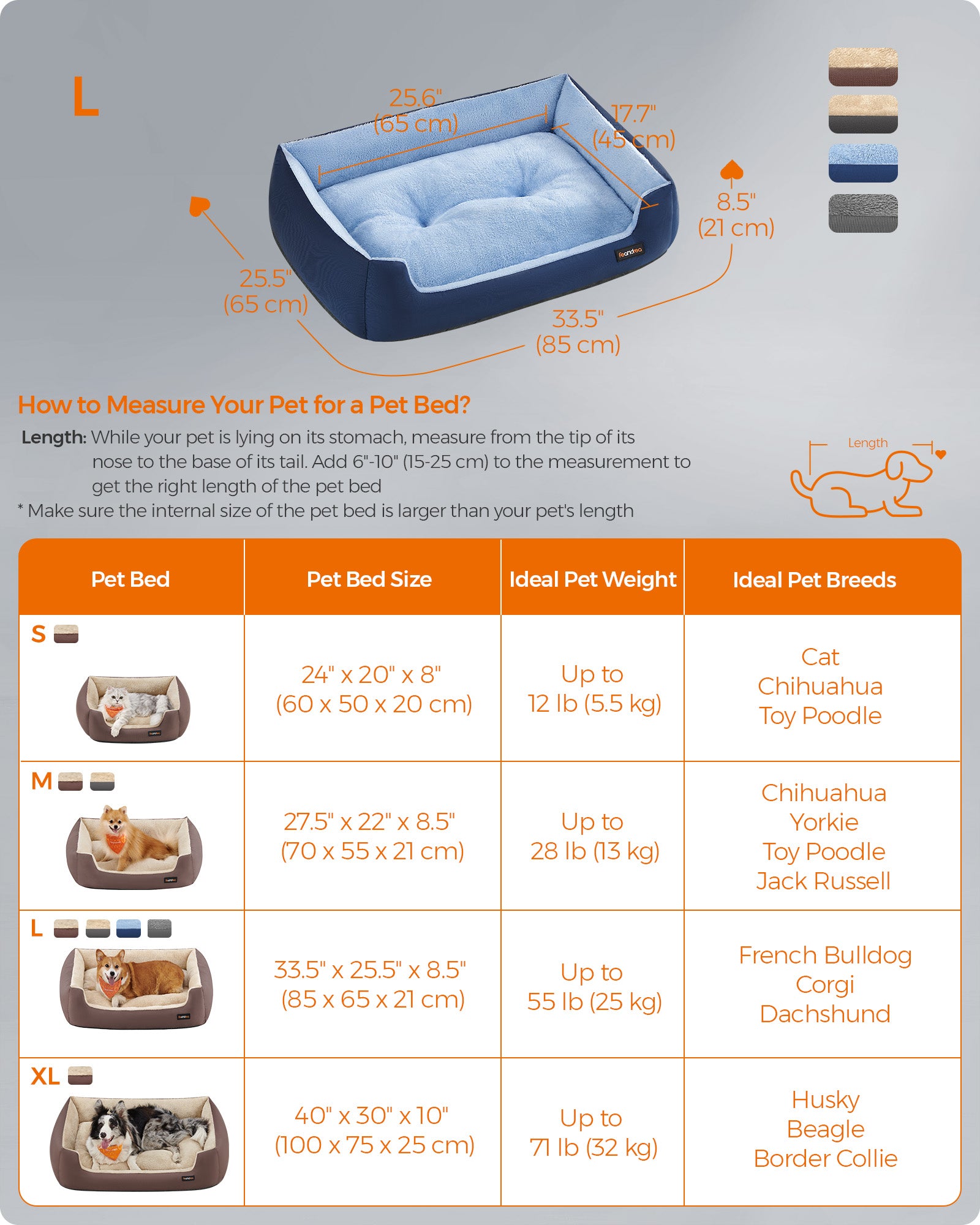 Dog Sofa Bed – Fabric – Charcoal Blue and Pale Blue – Removable Reversible Cushion