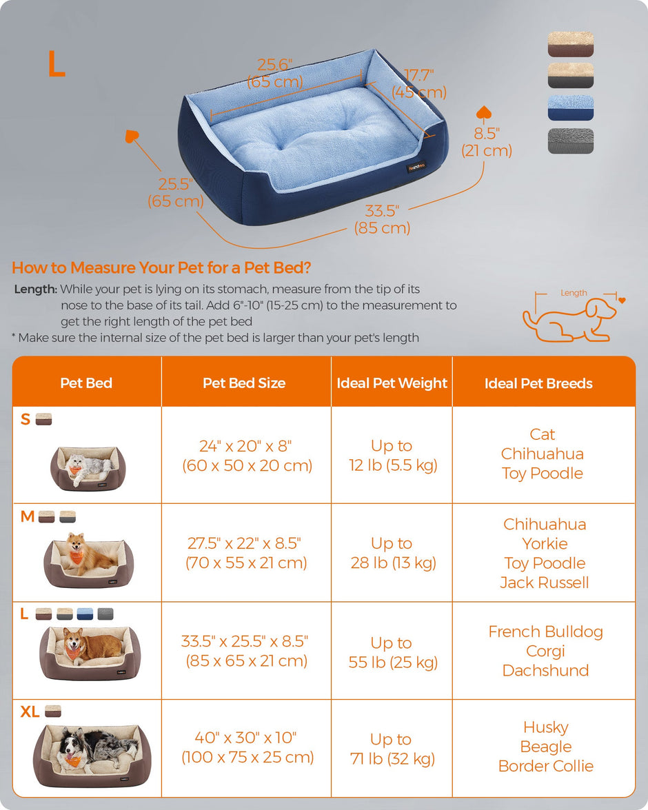 Dog Sofa Bed – Fabric – Charcoal Blue and Pale Blue – Removable Reversible Cushion