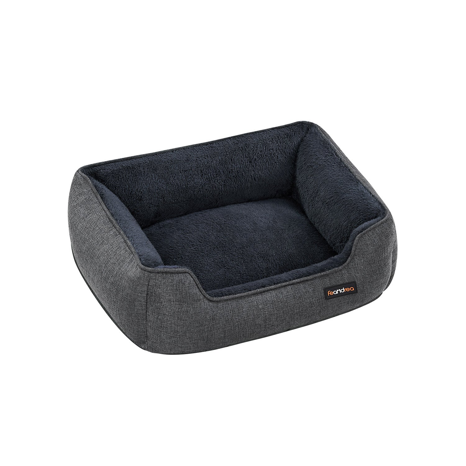 Dog Bed – Linen-Look Fabric – Dark Grey – Washable with Raised Edges and Non-Slip Bottom