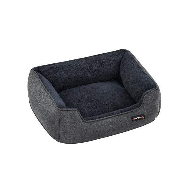 Dog Bed – Linen-Look Fabric – Dark Grey – Washable with Raised Edges and Non-Slip Bottom