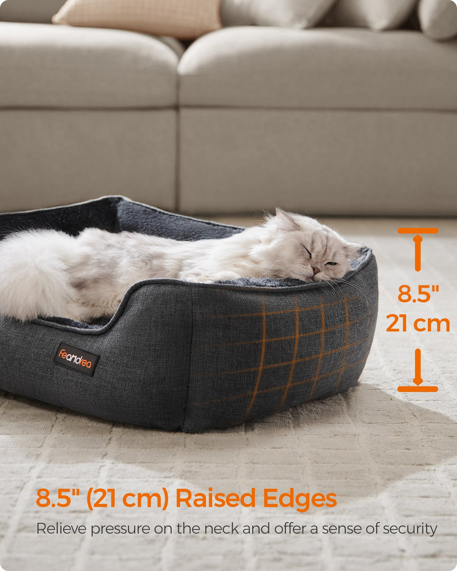 Dog Bed – Linen-Look Fabric – Dark Grey – Washable with Raised Edges and Non-Slip Bottom