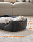 Dog Bed – Linen-Look Fabric – Dark Grey – Washable with Raised Edges and Non-Slip Bottom