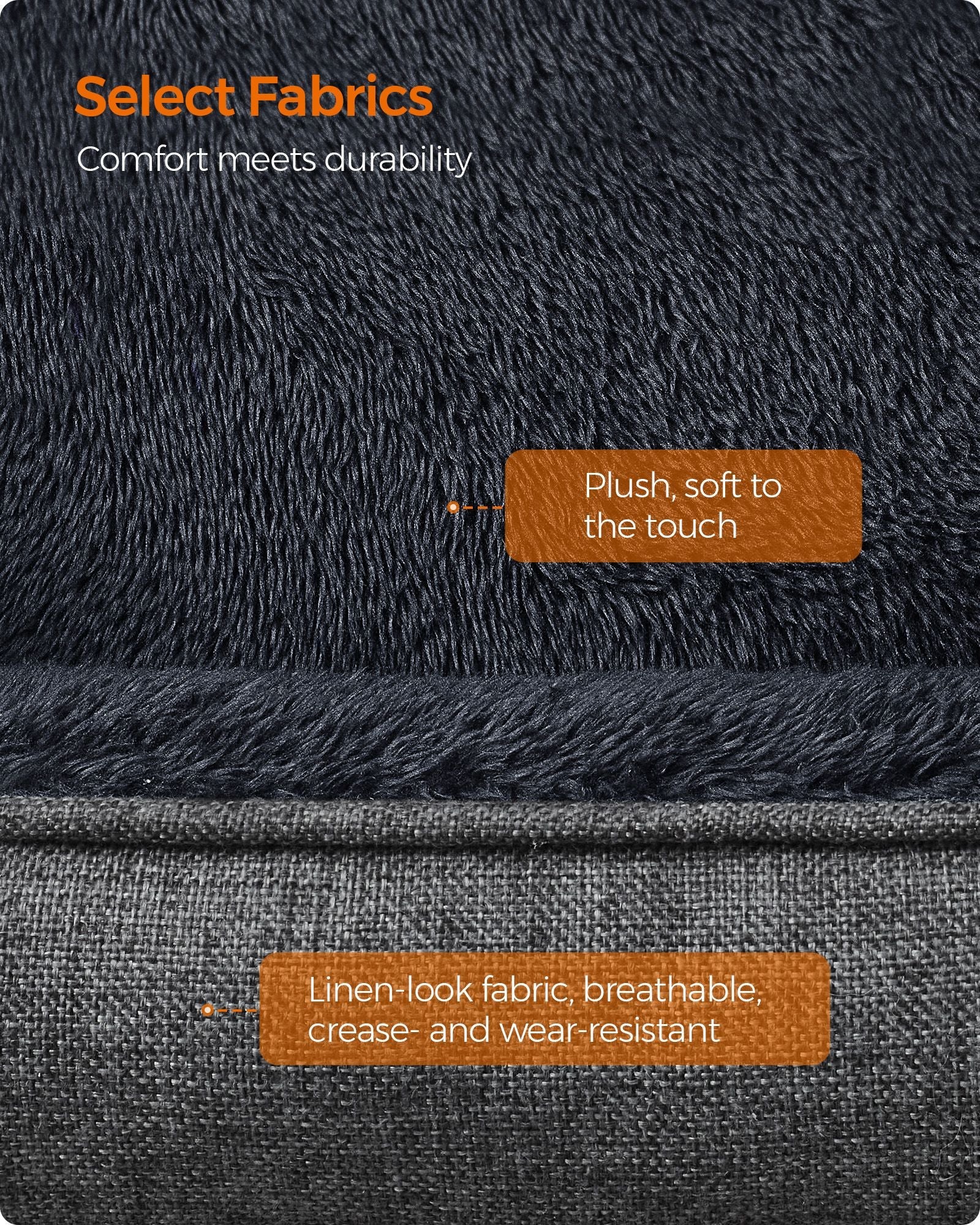 Dog Bed – Linen-Look Fabric – Dark Grey – Washable with Raised Edges and Non-Slip Bottom