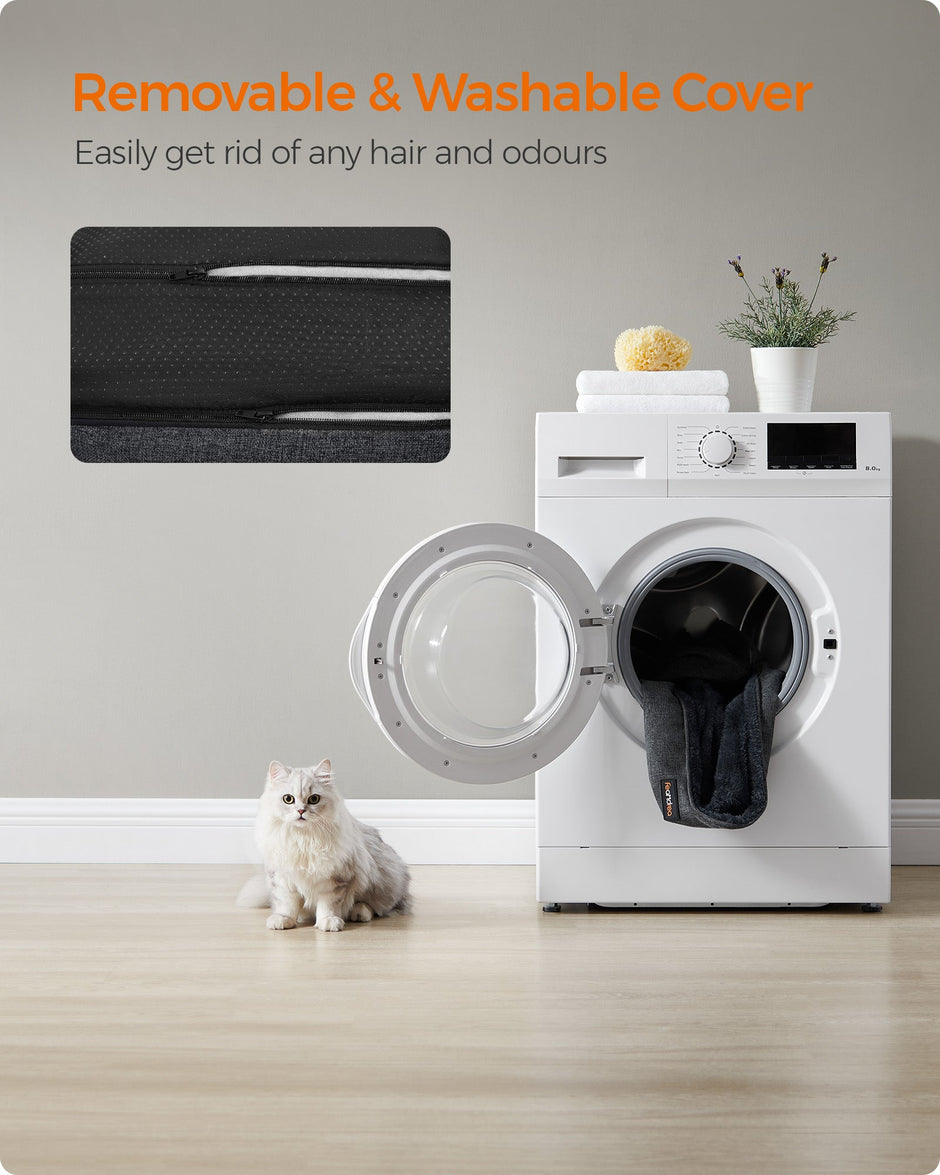 Dog Bed – Linen-Look Fabric – Dark Grey – Washable with Raised Edges and Non-Slip Bottom
