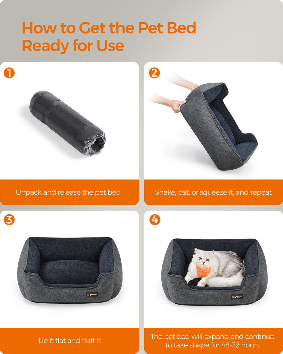 Dog Bed – Linen-Look Fabric – Dark Grey – Washable with Raised Edges and Non-Slip Bottom